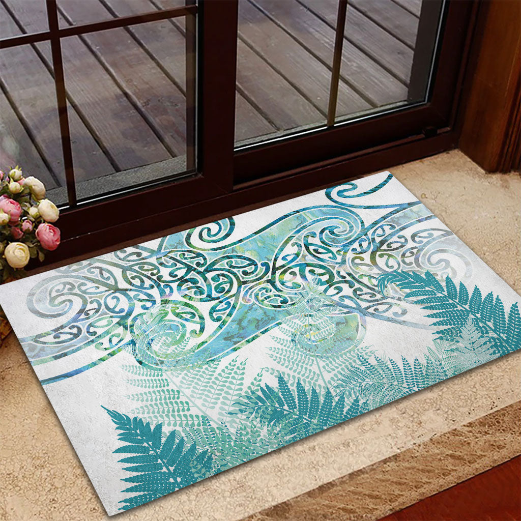 Aotearoa Maori Koru Curves Rubber Doormat Mossy Paua Shell