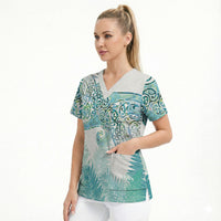 Aotearoa Maori Koru Curves Scrub Top Mossy Paua Shell