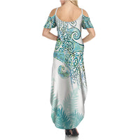Aotearoa Maori Koru Curves Summer Maxi Dress Mossy Paua Shell