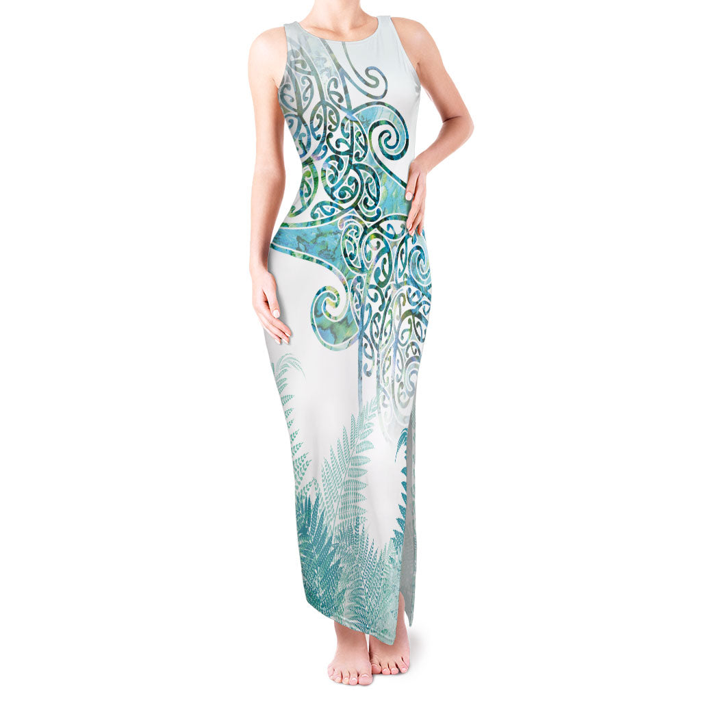 Aotearoa Maori Koru Curves Tank Maxi Dress Mossy Paua Shell LT7 Women Green - Polynesian Pride