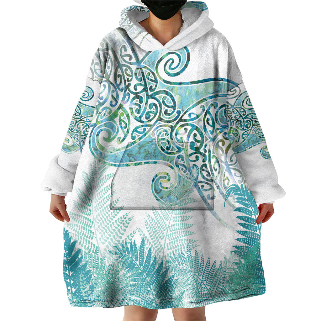 Aotearoa Maori Koru Curves Wearable Blanket Hoodie Mossy Paua Shell