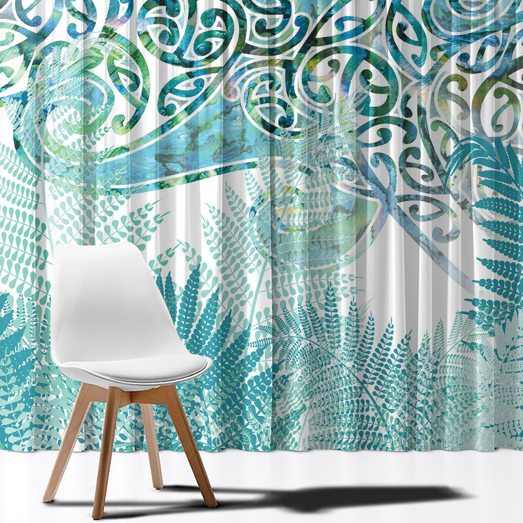 Aotearoa Maori Koru Curves Window Curtain Mossy Paua Shell