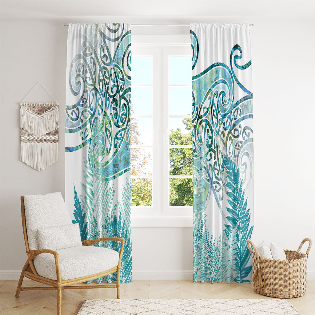 Aotearoa Maori Koru Curves Window Curtain Mossy Paua Shell