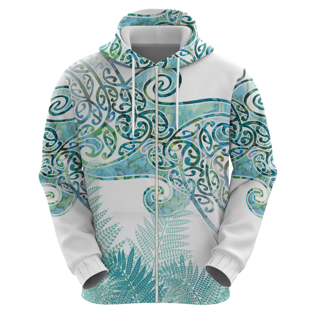 Aotearoa Maori Koru Curves Zip Hoodie Mossy Paua Shell
