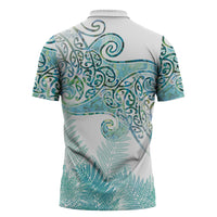 Aotearoa Maori Koru Curves Zipper Polo Shirt Mossy Paua Shell