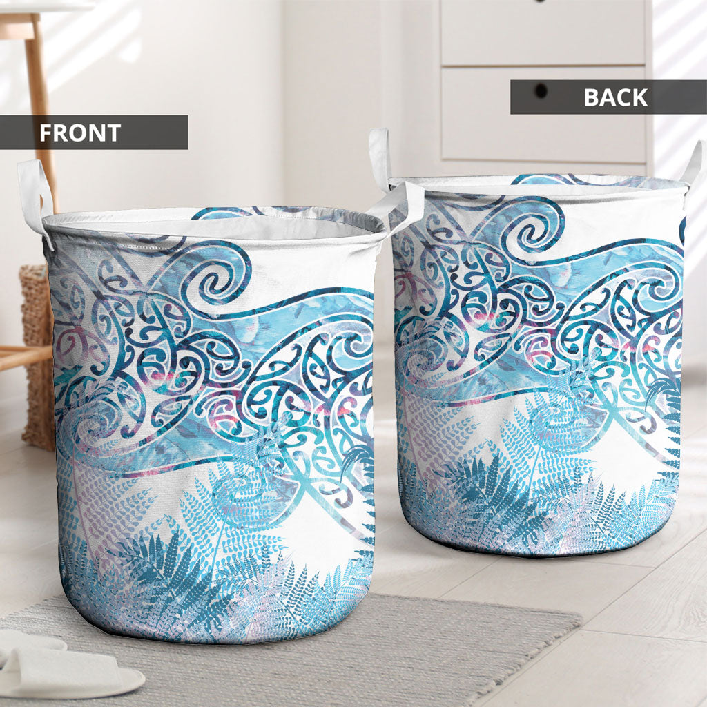 Aotearoa Maori Koru Curves Laundry Basket Aqua Paua Shell