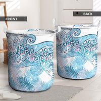 Aotearoa Maori Koru Curves Laundry Basket Aqua Paua Shell