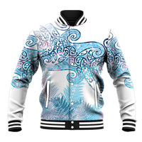 Aotearoa Maori Koru Curves Baseball Jacket Aqua Paua Shell