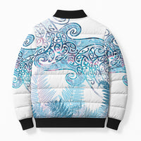 Aotearoa Maori Koru Curves Bomber Puffer Jacket Aqua Paua Shell