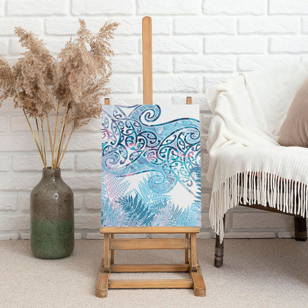 Aotearoa Maori Koru Curves Canvas Wall Art Aqua Paua Shell