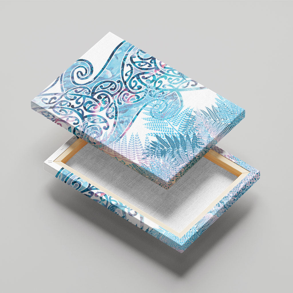 Aotearoa Maori Koru Curves Canvas Wall Art Aqua Paua Shell
