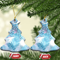 Aotearoa Maori Koru Curves Ceramic Ornament Aqua Paua Shell LT7 Christmas Tree Blue - Polynesian Pride