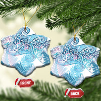 Aotearoa Maori Koru Curves Ceramic Ornament Aqua Paua Shell LT7 Snow Flake Blue - Polynesian Pride