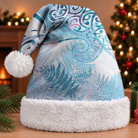 Aotearoa Maori Koru Curves Christmas Santa Hat Aqua Paua Shell LT7 With Fur Blue - Polynesian Pride