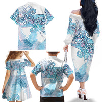 Aotearoa Maori Koru Curves Family Matching Off The Shoulder Long Sleeve Dress and Hawaiian Shirt Aqua Paua Shell LT7 - Polynesian Pride