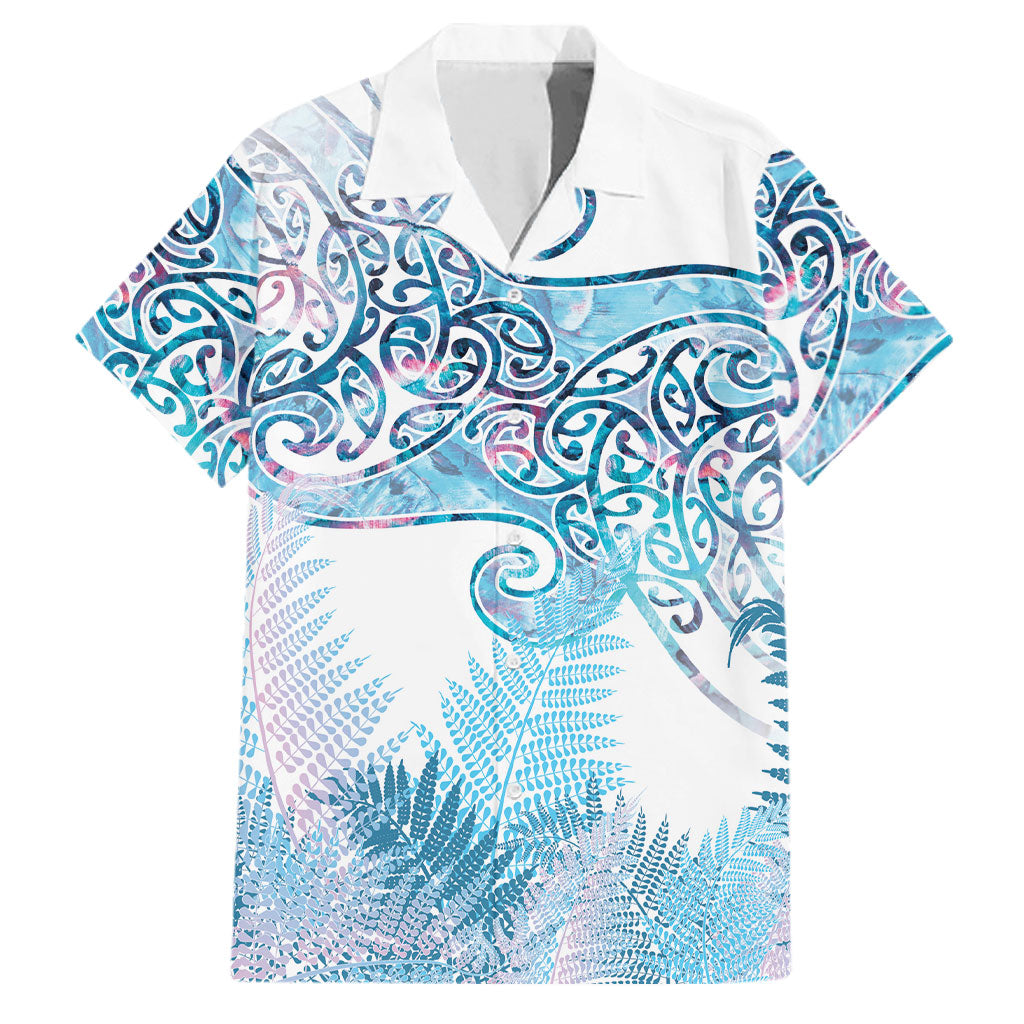 Aotearoa Maori Koru Curves Family Matching Off Shoulder Short Dress and Hawaiian Shirt Aqua Paua Shell LT7 Dad's Shirt - Short Sleeve Blue - Polynesian Pride