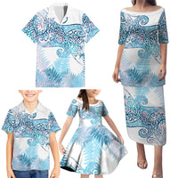 Aotearoa Maori Koru Curves Family Matching Puletasi and Hawaiian Shirt Aqua Paua Shell LT7 - Polynesian Pride