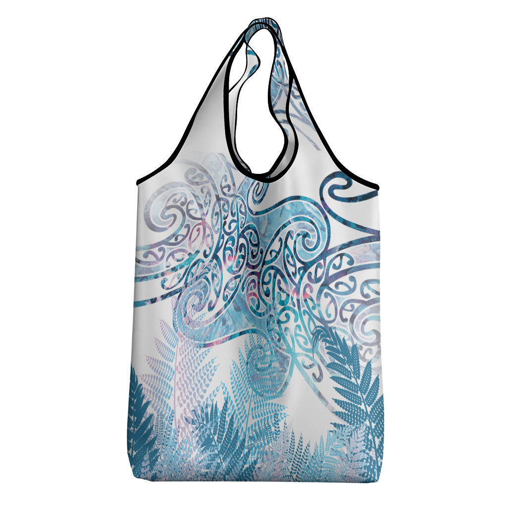 Aotearoa Maori Koru Curves Grocery Bag Aqua Paua Shell
