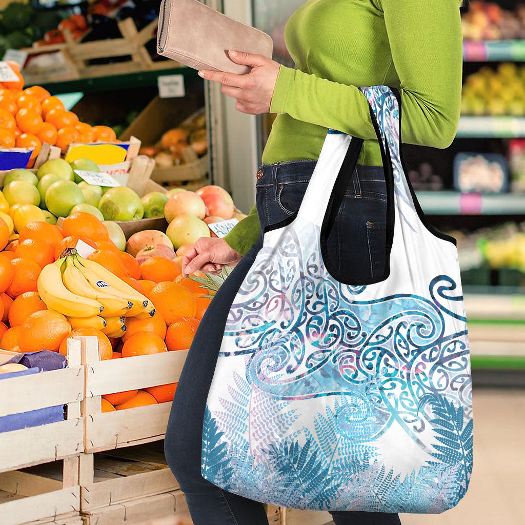 Aotearoa Maori Koru Curves Grocery Bag Aqua Paua Shell