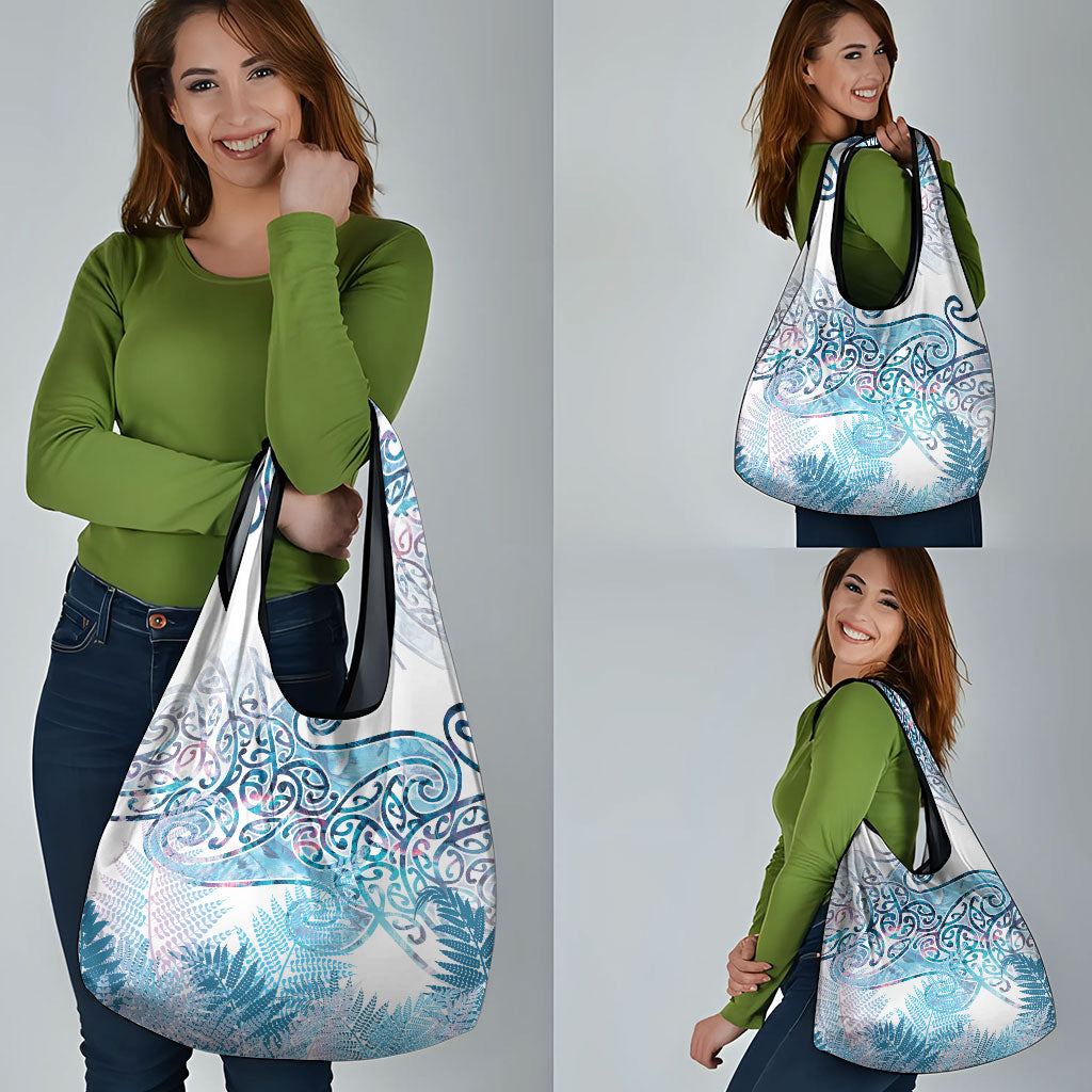 Aotearoa Maori Koru Curves Grocery Bag Aqua Paua Shell