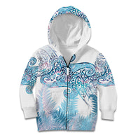 Aotearoa Maori Koru Curves Kid Hoodie Aqua Paua Shell