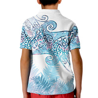 Aotearoa Maori Koru Curves Kid Polo Shirt Aqua Paua Shell