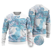Aotearoa Maori Koru Curves Ugly Christmas Sweater Aqua Paua Shell LT7 Blue - Polynesian Pride