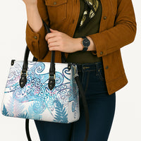 Aotearoa Maori Koru Curves Leather Bag Aqua Paua Shell