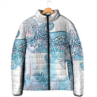Aotearoa Maori Koru Curves Padded Jacket Aqua Paua Shell