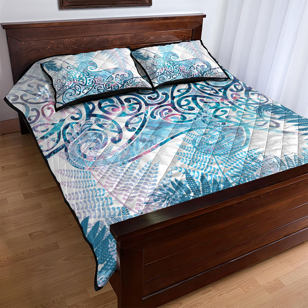 Aotearoa Maori Koru Curves Quilt Bed Set Aqua Paua Shell
