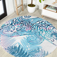 Aotearoa Maori Koru Curves Round Carpet Aqua Paua Shell