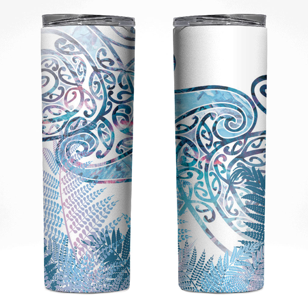 Aotearoa Maori Koru Curves Skinny Tumbler Aqua Paua Shell