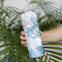 Aotearoa Maori Koru Curves Skinny Tumbler Aqua Paua Shell