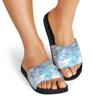 Aotearoa Maori Koru Curves Slide Sandals Aqua Paua Shell