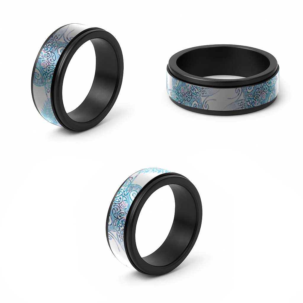 Aotearoa Maori Koru Curves Spinner Ring Aqua Paua Shell