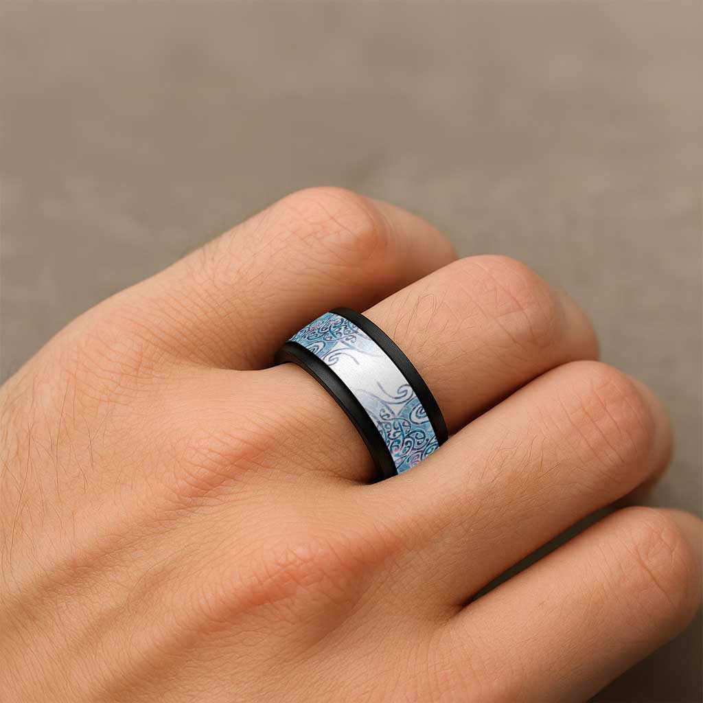 Aotearoa Maori Koru Curves Spinner Ring Aqua Paua Shell