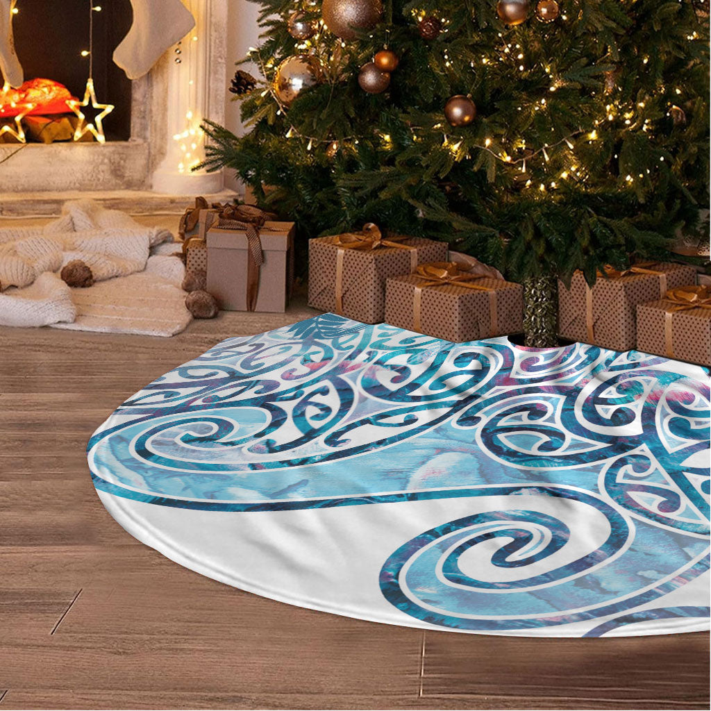 Aotearoa Maori Koru Curves Tree Skirt Aqua Paua Shell LT7 - Polynesian Pride