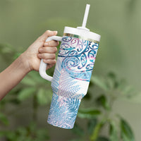 Aotearoa Maori Koru Curves Tumbler With Handle Aqua Paua Shell