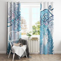 Aotearoa Maori Koru Curves Window Curtain Aqua Paua Shell