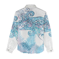 Aotearoa Maori Koru Curves Women Casual Shirt Aqua Paua Shell
