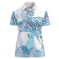 Aotearoa Maori Koru Curves Women Polo Shirt Aqua Paua Shell