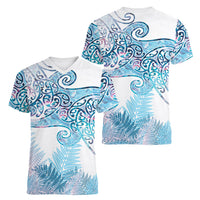 Aotearoa Maori Koru Curves Women V-Neck T-Shirt Aqua Paua Shell LT7 - Polynesian Pride
