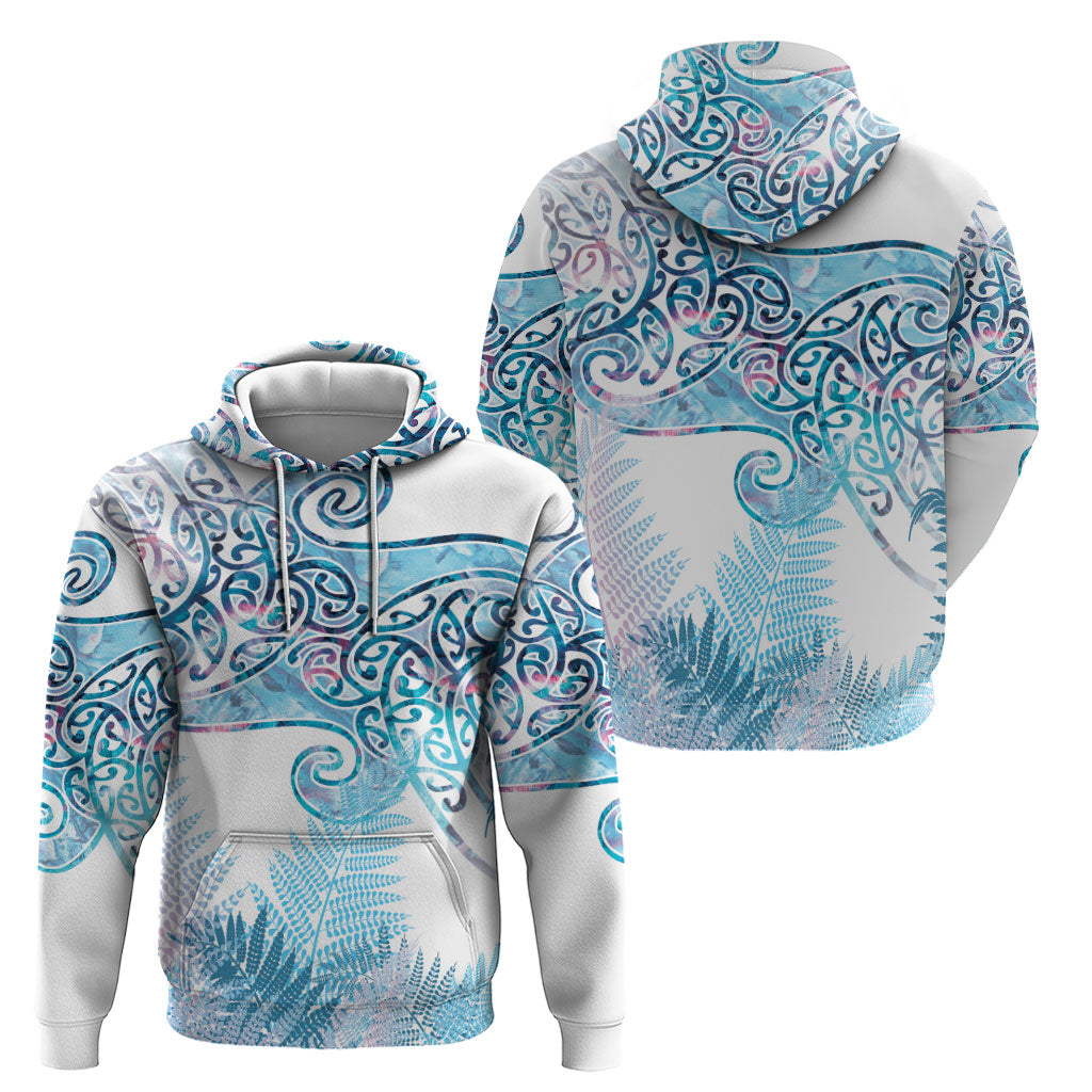 Aotearoa Maori Koru Curves Zip Hoodie Aqua Paua Shell