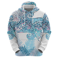 Aotearoa Maori Koru Curves Zip Hoodie Aqua Paua Shell