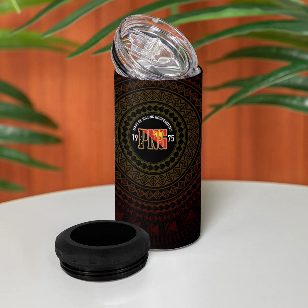 Papua New Guinea Independence Personalized 4 in 1 Can Cooler Tumbler Tapa Circle