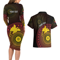 Papua New Guinea Independence Personalized Couples Matching Long Sleeve Bodycon Dress and Hawaiian Shirt Tapa Circle LT7 - Polynesian Pride