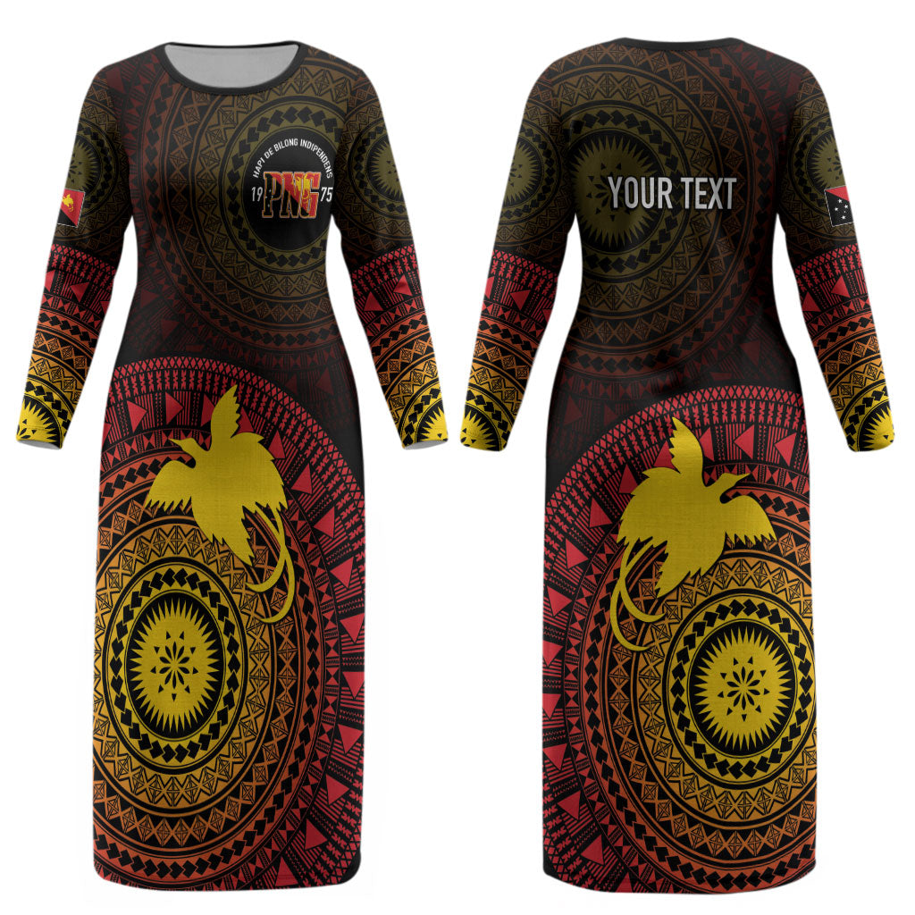 Papua New Guinea Independence Personalized Couples Matching Long Sleeve Bodycon Dress and Hawaiian Shirt Tapa Circle LT7 - Polynesian Pride