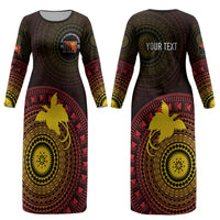 Papua New Guinea Independence Personalized Couples Matching Long Sleeve Bodycon Dress and Hawaiian Shirt Tapa Circle LT7 - Polynesian Pride