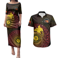 Papua New Guinea Independence Personalized Couples Matching Puletasi and Hawaiian Shirt Tapa Circle LT7 Black - Polynesian Pride
