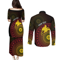 Papua New Guinea Independence Personalized Couples Matching Puletasi and Long Sleeve Button Shirt Tapa Circle